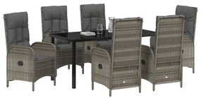 vidaXL Σέτ φαγητού για κήπο με μαξιλάρι 7 pcs Γκρι Πολυ ράταν