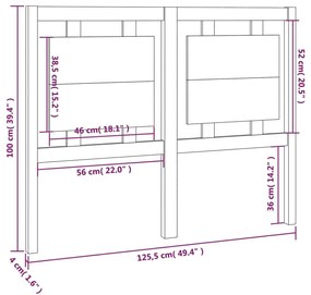 Κεφαλάρι Κρεβατιού Γκρι 125,5 x 4 x 100 εκ. Μασίφ Ξύλο Πεύκου - Γκρι