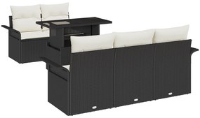 vidaXL Σετ 6 κομματιών καναπέ κήπου με μαξιλάρια μαύρο πολυρατάν