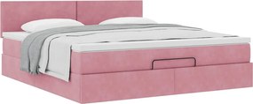 vidaXL Οθωμανικό κρεβάτι με στρώμα ροζ 160x200cm Βελούδο