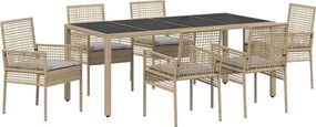vidaXL Σέτ φαγητού για κήπο 7 pcs Μπεζ συνθετικό ρατάν