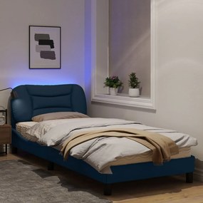 vidaXL Πλαίσιο Κρεβατιού με LED Μπλε 90x200 εκ. Υφασμάτινο
