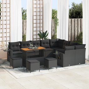 vidaXL Σετ Κήπου 13 Τεμαχίων με Μαξιλάρια Μαύρο Συνθετικό Ρατάν Ακακίας