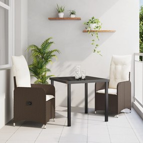 vidaXL Σετ 3 Τμχ Επίπλων Κήπου με Μαξιλάρια Καφέ Poly Rattan