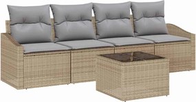 vidaXL Σετ Καναπέ με μαξιλάρι 5 pcs Μπεζ και Γκρι συνθετικό ρατάν