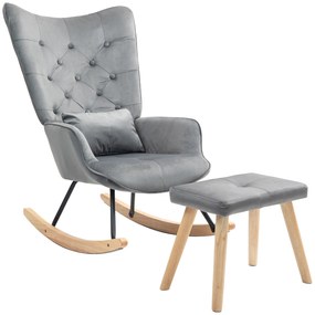 HOMCOM Πολυθρόνα με υποπόδιο, επενδεδυμένη, ψηλή πλάτη, βελούδινη όψη, έως 150 kg, σκούρο γκρι