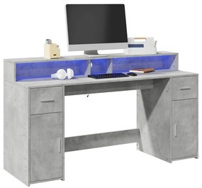 vidaXL Γραφείο με LED Γκρι Σκυρόδεματος 160x55x91 εκ. Επεξεργ. Ξύλο