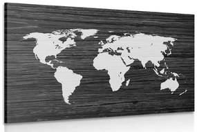 Εικόνα του παγκόσμιου χάρτη σε ξύλο σε μαύρο & άσπρο - 90x60