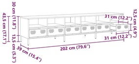 Έπιπλο Τηλεόρασης Μαύρο 202x39x43,5 εκ. Χάλυβας Ψυχρής Έλασης - Μαύρο