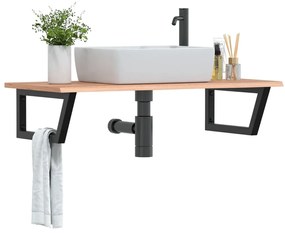 Ράφι Νιπτήρα Τοίχου από Ατσάλι / Μασίφ Ξύλο Δρυός