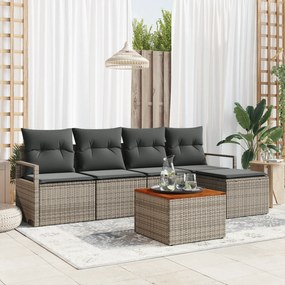 vidaXL Σετ 6 τεμαχίων καναπές κήπου με μαξιλάρια Γκρι Poly Rattan Ακακίας