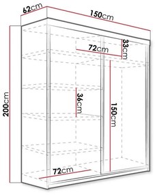 Ντουλάπα Dover 110, Σκούρα φλαμουριά, 200x150x62cm, 134 kg, Πόρτες ντουλάπας: Ολίσθηση, Αριθμός ραφιών: 5, Αριθμός ραφιών: 5 | Epipla1.gr