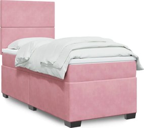 vidaXL Κρεβάτι Boxspring με Στρώμα Ροζ 100x200 εκ. Βελούδινο