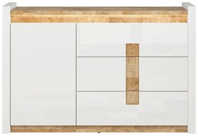 Σιφονιέρα Boston BH100, Westminster δρυς, Γυαλιστερό λευκό, Με συρτάρια και ντουλάπια, Αριθμός συρταριών: 3, 97x147x41cm, 63 kg | Epipla1.gr