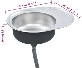 vidaXL Νεροχύτης Κουζίνας Οβάλ + Φίλτρο Σιφονιού & Σιφόνι Ανοξ. Ατσάλι