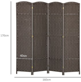 HOMCOM Διαχωριστικό χώρου 4 τεμαχίων, Πτυσσόμενο παραβάν, Τοίχος ιδιωτικότητας για σαλόνι, υπνοδωμάτιο, οικιακό γραφείο, Καφέ