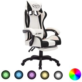 Καρέκλα Racing με Φωτισμό RGB LED Ασπρόμαυρη Συνθετικό Δέρμα - Μαύρο