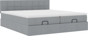 vidaXL Οθωμανικό κρεβάτι με στρώματα &amp; LEDs Ανοιχτό γκρι ύφασμα