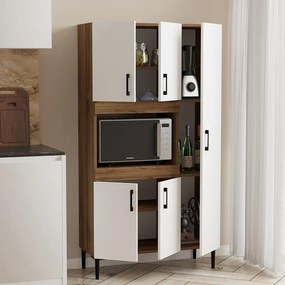 Ντουλάπα κουζίνας Defne χρώμα λευκό-καρυδί  89x37.5x160εκ 89x37.5x160 εκ.