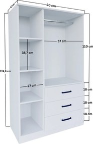 Τριφυλλη Ντουλαπα Λευκο Ματ EASY 1600 47x90x174.8