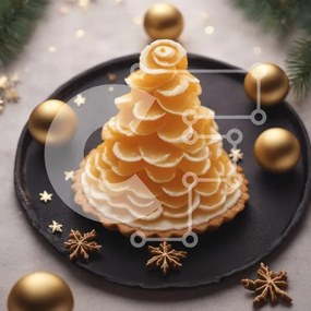 Σετ των 2 Intra Συλλεκτικό Ξύλινο Παζλ Plywood 4mm - Εορταστικό επιδόρπιο με κέικ και χρυσά στολίδια Σε Ξύλινο Κουτί - Διαστάσεις: 10x10 cm – 25 κομμάτια