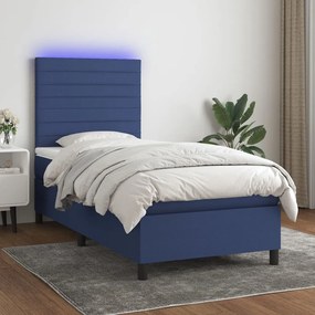 Κρεβάτι Boxspring με Στρώμα &amp; LED Μπλε 90x200 εκ. Υφασμάτινο