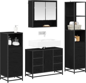 vidaXL Σετ Επίπλων Μπάνιου με ράφι 4 pcs Μαύρη Οξυά Επεξεργασμένο ξύλο
