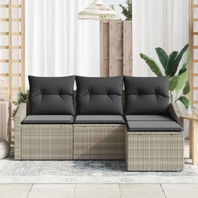vidaXL Σετ Καναπέ Κήπου 4 pcs Ανοιχτό γκρι Πολυ rattan, βαμμένο ατσάλι