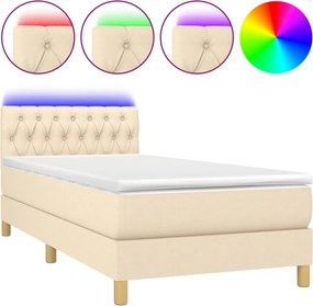 vidaXL Κρεβάτι Boxspring με Στρώμα &amp; LED Κρεμ 90x200 εκ. Υφασμάτινο