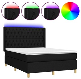 Κρεβάτι Boxspring με Στρώμα &amp; LED Μαύρο 140x190 εκ. Υφασμάτινο - Μαύρο