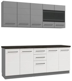 Έτοιμη Σύνθεση Κουζίνα Petra 200 Γκρί Γραφίτης - Λευκό Γυαλιστερό 200x56x214 εκ. 200x56x214 εκ.