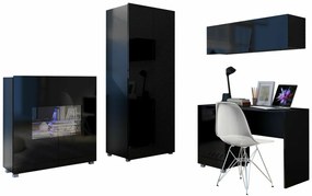 Σετ επίπλων Providence B156, 200x52cm, 143 kg, Μαύρο, Γυαλιστερό μαύρο, Πλαστικοποιημένη μοριοσανίδα, Επεξεργασμένο γυαλί, Στυλ: Μοντέρνο | Epipla1.gr
