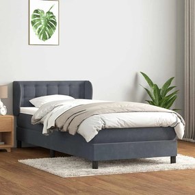 Box Spring Κρεβάτι με στρώμα Σκούρο γκρι 100x220 εκ. Βελούδινο - Γκρι