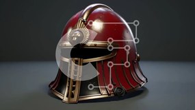 Intra Συλλεκτικό Ξύλινο Παζλ Plywood 4mm - Κόκκινο και χρυσό κράνος σε γκρι φόντο Σε Ξύλινο Κουτί - Διαστάσεις: 10x10 cm – 25 κομμάτια