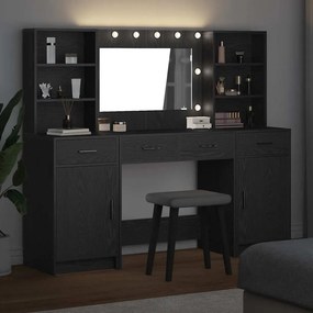vidaXL Σετ Τραπέζι Ντυσίματος με LED 3 τμχ. Μαύρη Οξυά