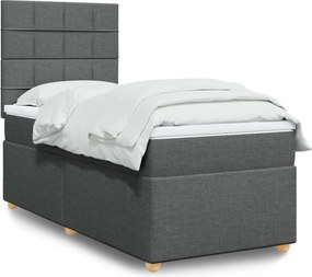 vidaXL Κρεβάτι Boxspring με Στρώμα Σκούρο Γκρι 100x200 εκ. Υφασμάτινο