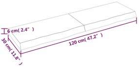 Ράφι Τοίχου 120x30x(2-6) εκ. από Ακατέργαστο Μασίφ Ξύλο Δρυός - Καφέ