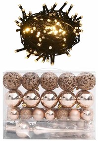 vidaXL Χριστουγεν. Μπάλες Σετ 61 τεμ με Κορυφή & 150 LED Ροζέ/Χρυσό