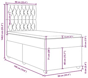 Κρεβάτι Boxspring με Στρώμα Ανοιχτό Γκρι 90x190 εκ. Υφασμάτινο - Γκρι