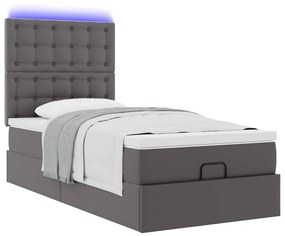 vidaXL Οθωμανικό κρεβάτι με στρώμα & LEDs Grey 80x200cm Faux Leather