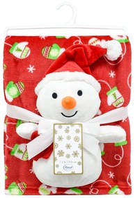 Λούτρινο Χριστουγεννιάτικο Snowman Με Κουβέρτα Βρεφική Coral Fleece (Σετ 2τμχ) Red DimCol Αγκαλιάς Πολυέστερ