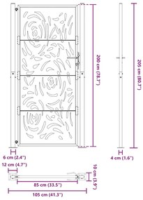 Πύλη κήπου Μαύρη 105x205 cm Ατσάλινη φλόγα σχεδιασμού - Μαύρο