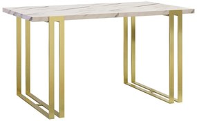 Τραπέζι Comfivo 179, Χρυσό, Λευκό μάρμαρο, 76x80x140cm, Επιμήκυνση, Πλαστικοποιημένη μοριοσανίδα, Μέταλλο | Epipla1.gr