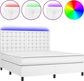 vidaXL Κρεβάτι Boxspring με Στρώμα &amp; LED Λευκό 160x200 εκ. Συνθ. Δέρμα