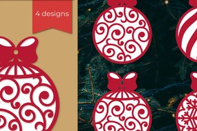 Σετ των 3 Intra απο ξύλο plywood 3mm-4mm πάχος 3D Χριστουγεννιάτικα Στολίδια Χριστουγεννιάτικα Δίασταση 8x8 cm INTRAFABR-106851534