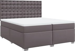 vidaXL Κρεβάτι Boxspring με Στρώμα Γκρι 200x200 εκ. Συνθετικό Δέρμα