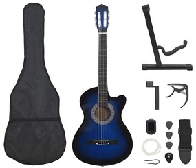 vidaXL Κιθάρα Western Classical Cutaway Σετ 12 Τεμ. 6 Χορδές Μπλε 38"