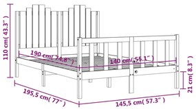 Πλαίσιο Κρεβατιού με Κεφαλάρι Μαύρο 140x190 εκ. Μασίφ Ξύλο - Μαύρο