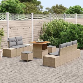 vidaXL Σετ Καναπέ Κήπου με μαξιλάρι 8 pcs Μπεζ Πολυ ράταν