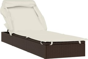 vidaXL Ξαπλώστρα με Πτυσσόμενη Οροφή Καφέ 213x63x97 εκ. Συνθ. Ρατάν